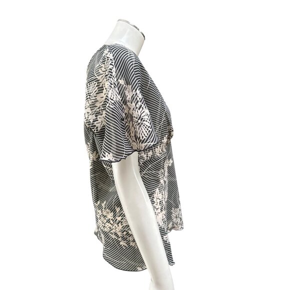 Jonathan Martin Studio Vintage Size 12 Black White Floral Wrap Blouse City Chic - Picture 3 of 8